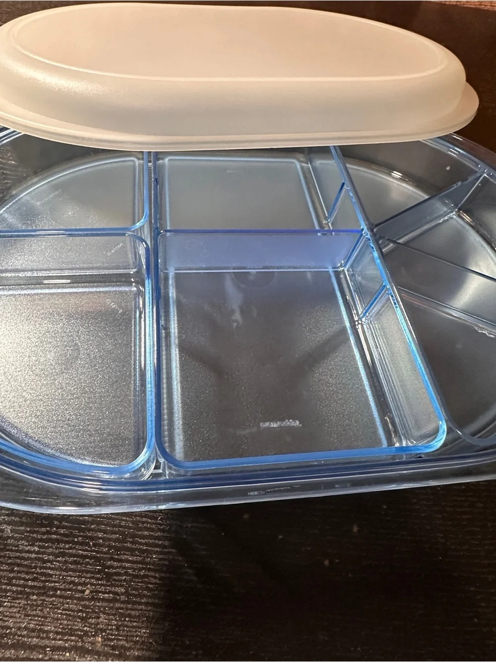 Tupperware Divided Oval Food Storage Container Set w/ Snap Lids Clear/Blue